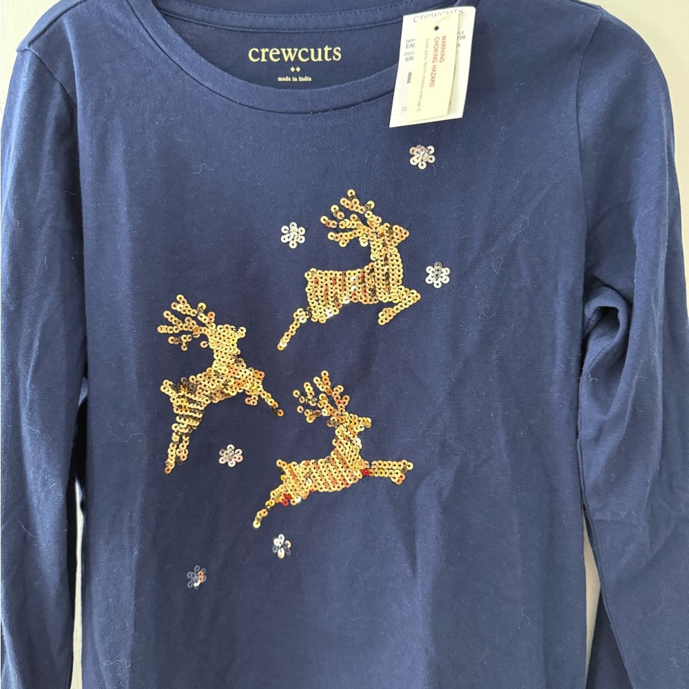 Crewcuts Kids Navy Shirt with Gold Sequin Reindeer